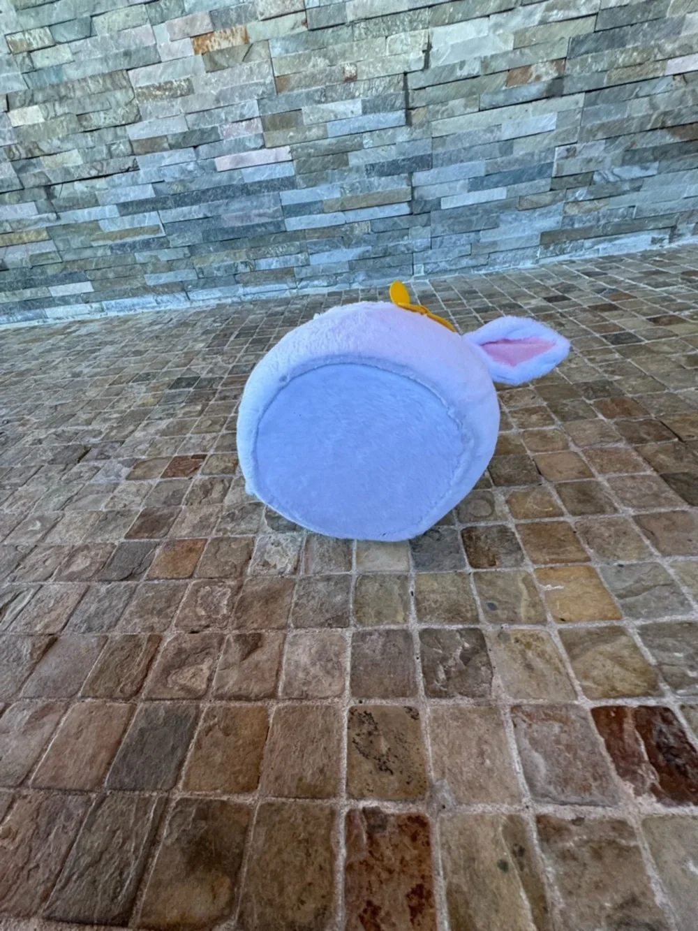 Plush White Bunny Easter Basket with Pink Handle and Yellow Bow